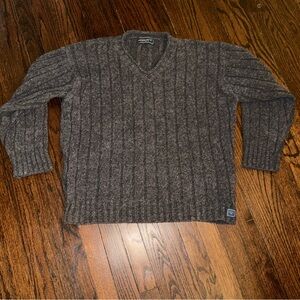 IRELANDS EYE LAMBSWOOL Moss Stripe V-Neck Sweater Sz M **Made in Ireland**